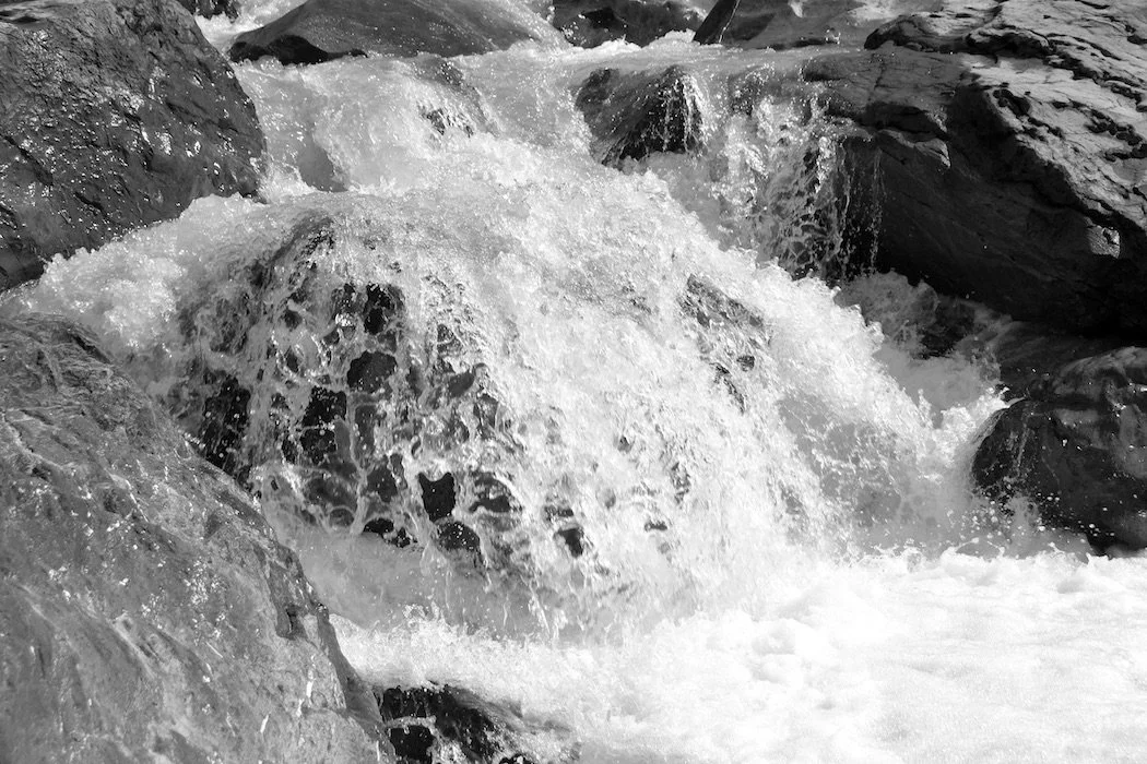 Black and White rushing waterfall