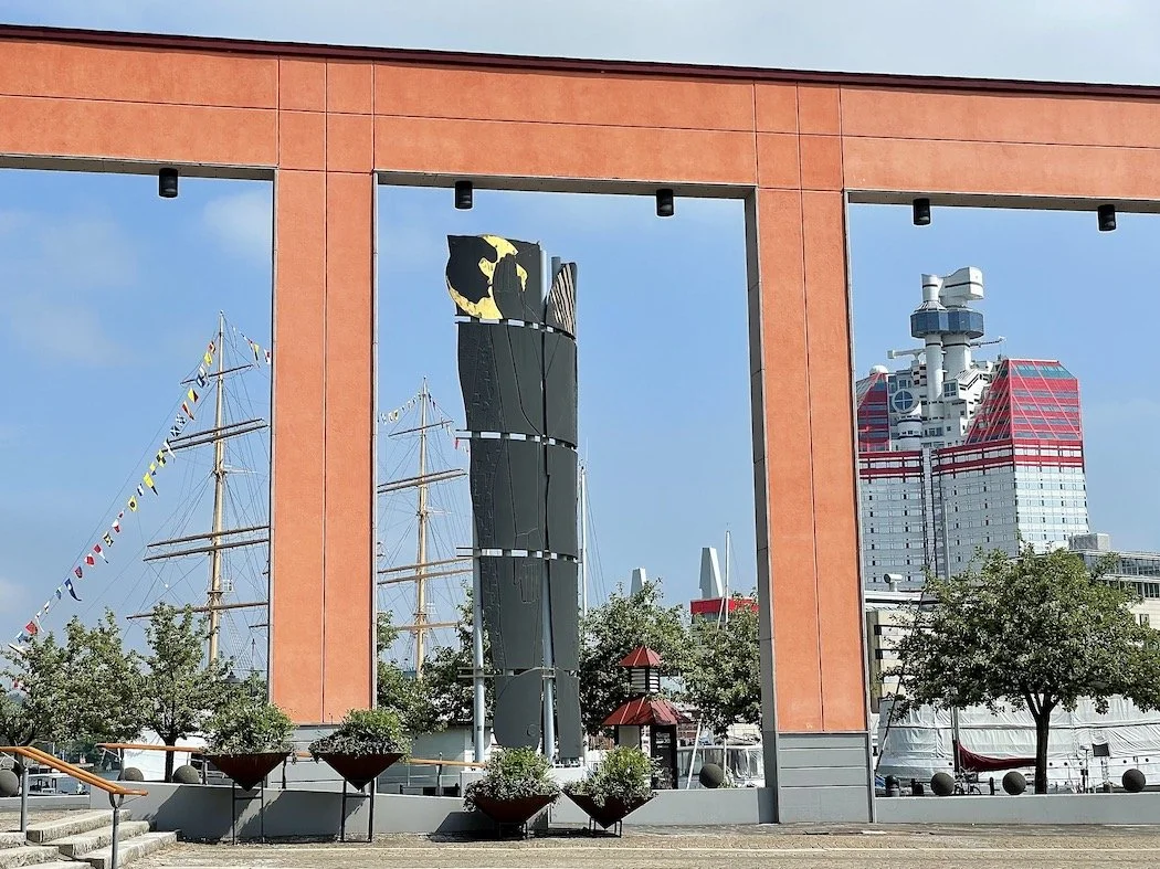 The Bark "Viking" next to modern art and offices