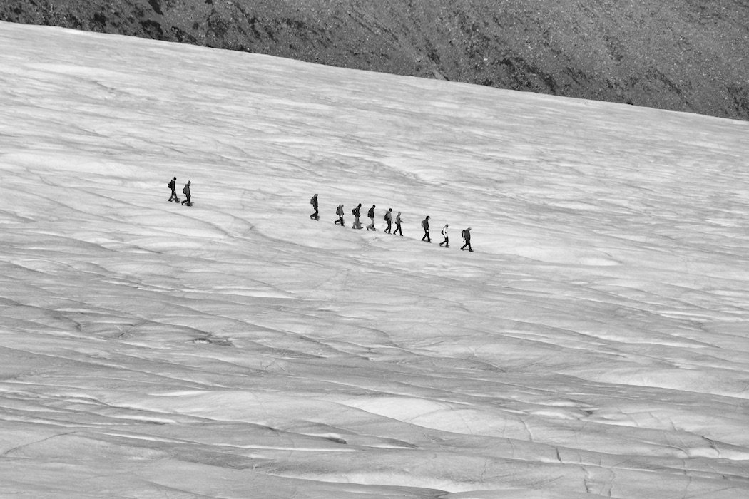 Black and white glacier walk Columbia Icefield Canada