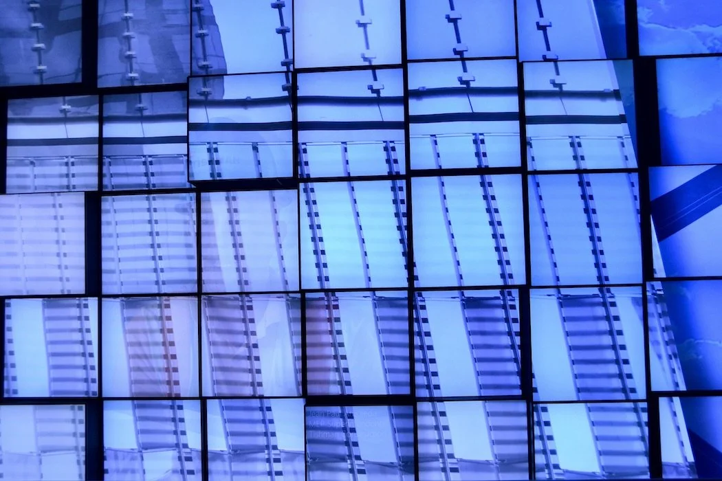 Patterns blue glass building New York City