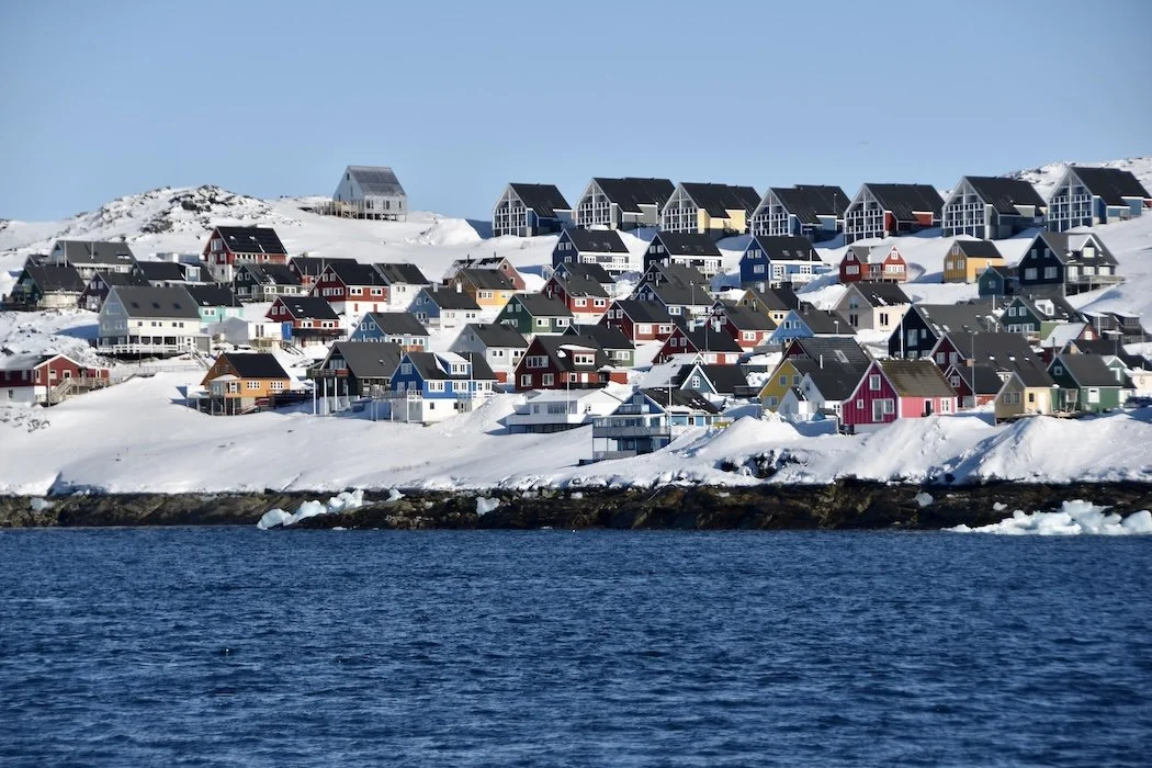 Colorful Nuuk houses seen from Nuuk Kangerlua fjord