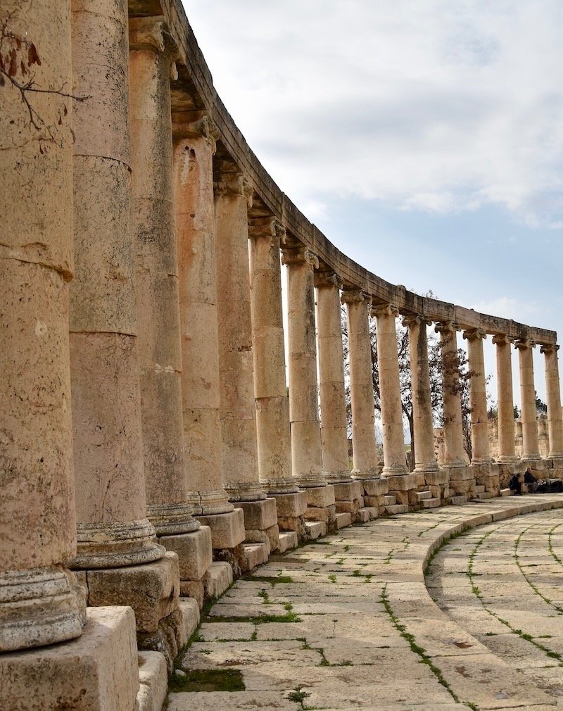 Travel Tips Tuesday inspiration from Jordan, where awe-inspiring daytrips outside Amman go to Ancient Jerash, the city of one thousand columns rivaling Ephesus and Pompeii, to Mount Nebo, from where Moses saw the Promised Land and a church still stan