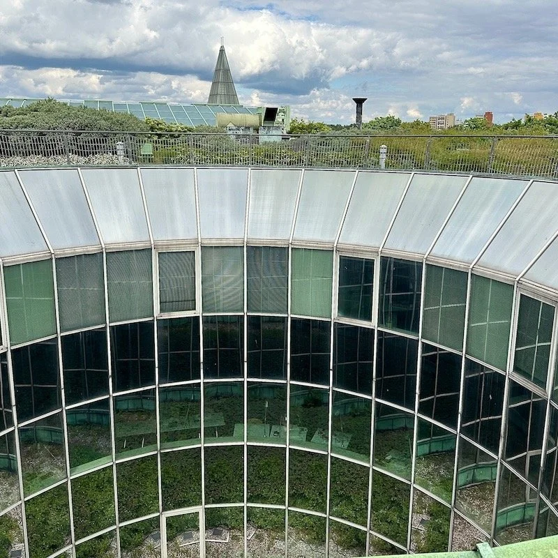 Travel Tips Tuesday inspiration from Warsaw, Capital City of Poland, where near the Old Town on a slope down to the Vistula River, the renowned Warsaw University Library rooftop garden is a surprising delight and also offers sweeping views of the all