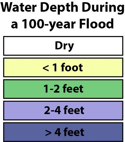 Legend, water depth during a 100-year flood