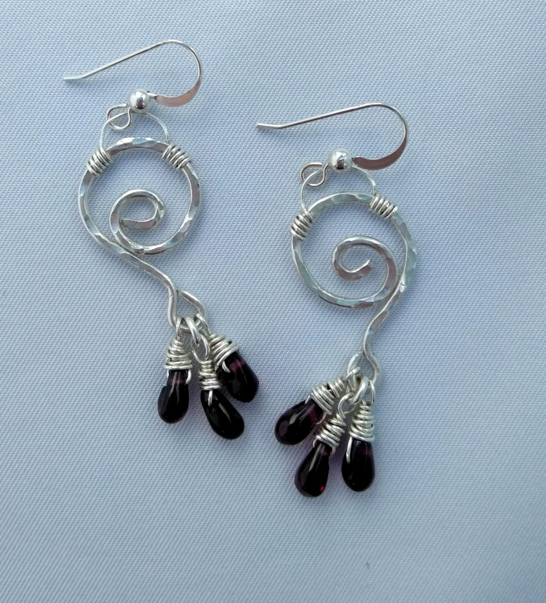 "Avery" Sterling and Garnet Earrings - Graceful Curves Collection