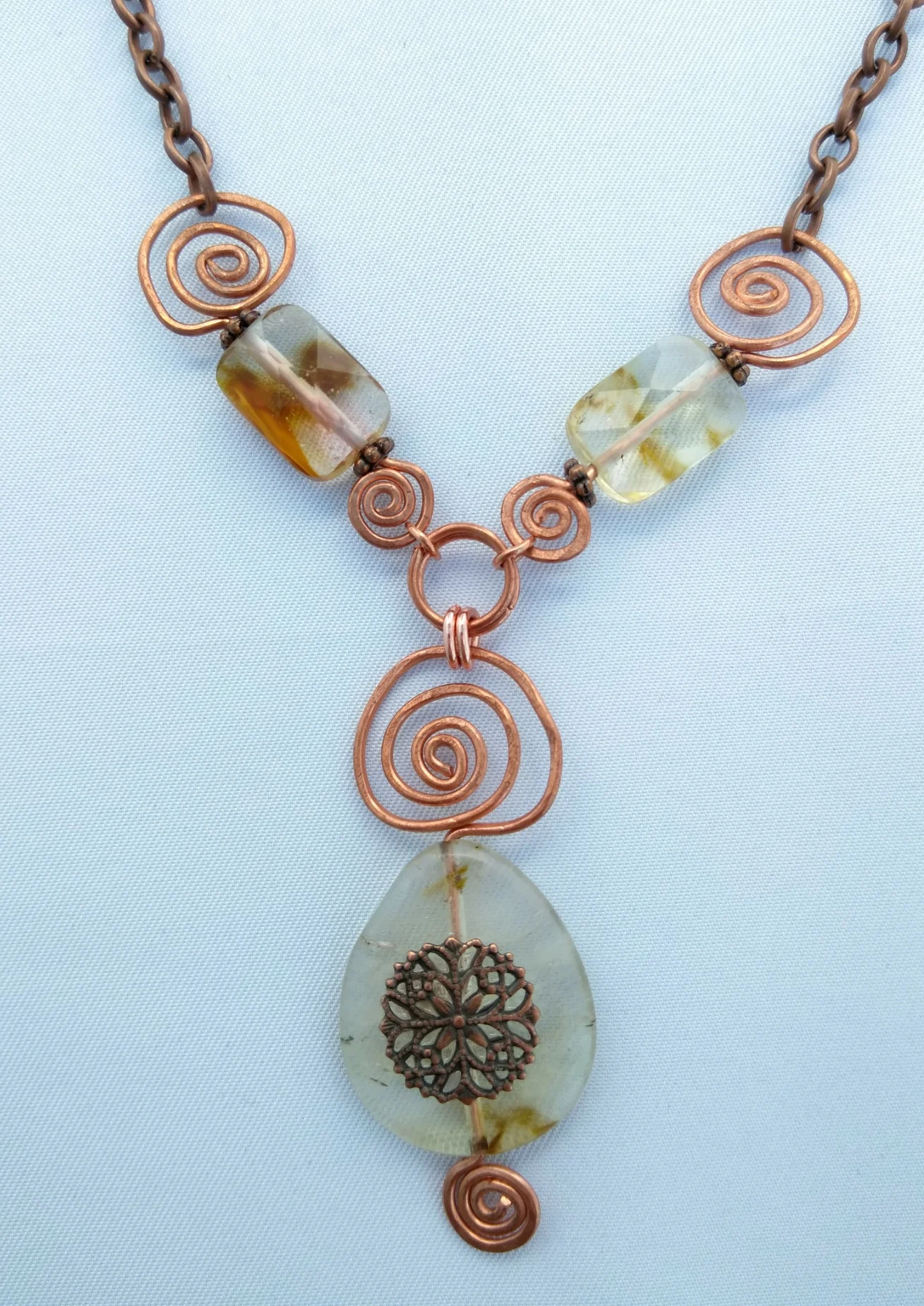 "Ellen" Copper and Volcanic Quartz Necklace - Gracefull Curves Collection