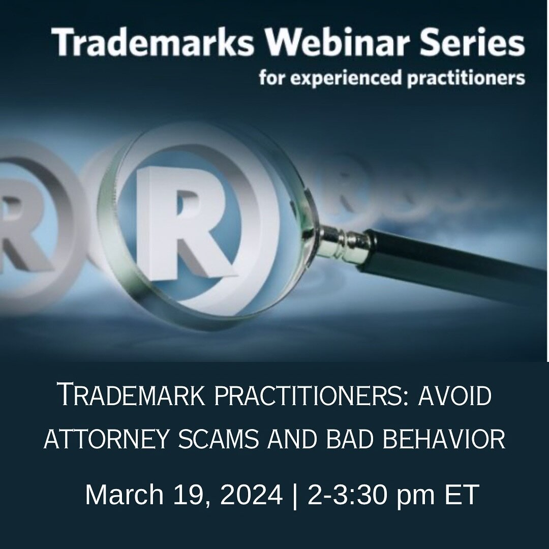 👋🏾 I&rsquo;m hosting a new @uspto trademark seminar on Tuesday, March 19 from 2-3:30 pm ET.  JOIN US! 

Trademark scams are on the rise, and bad actors are using increasingly devious and creative means to fool U.S. trademark attorneys and their cli