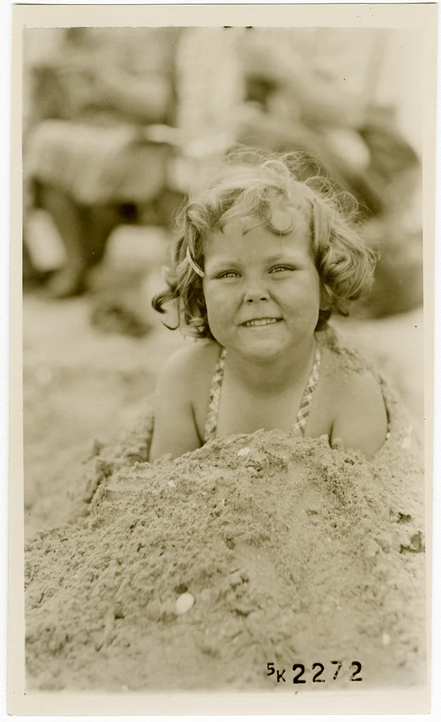 Angela Fergusson on beach at Westgate-on-Sea 1938. © Angela Staiger