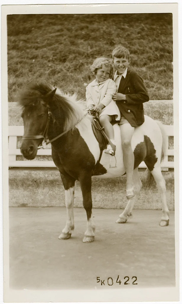 Angela Fergusson with friend Peter on pony 1938. © Angela Staiger