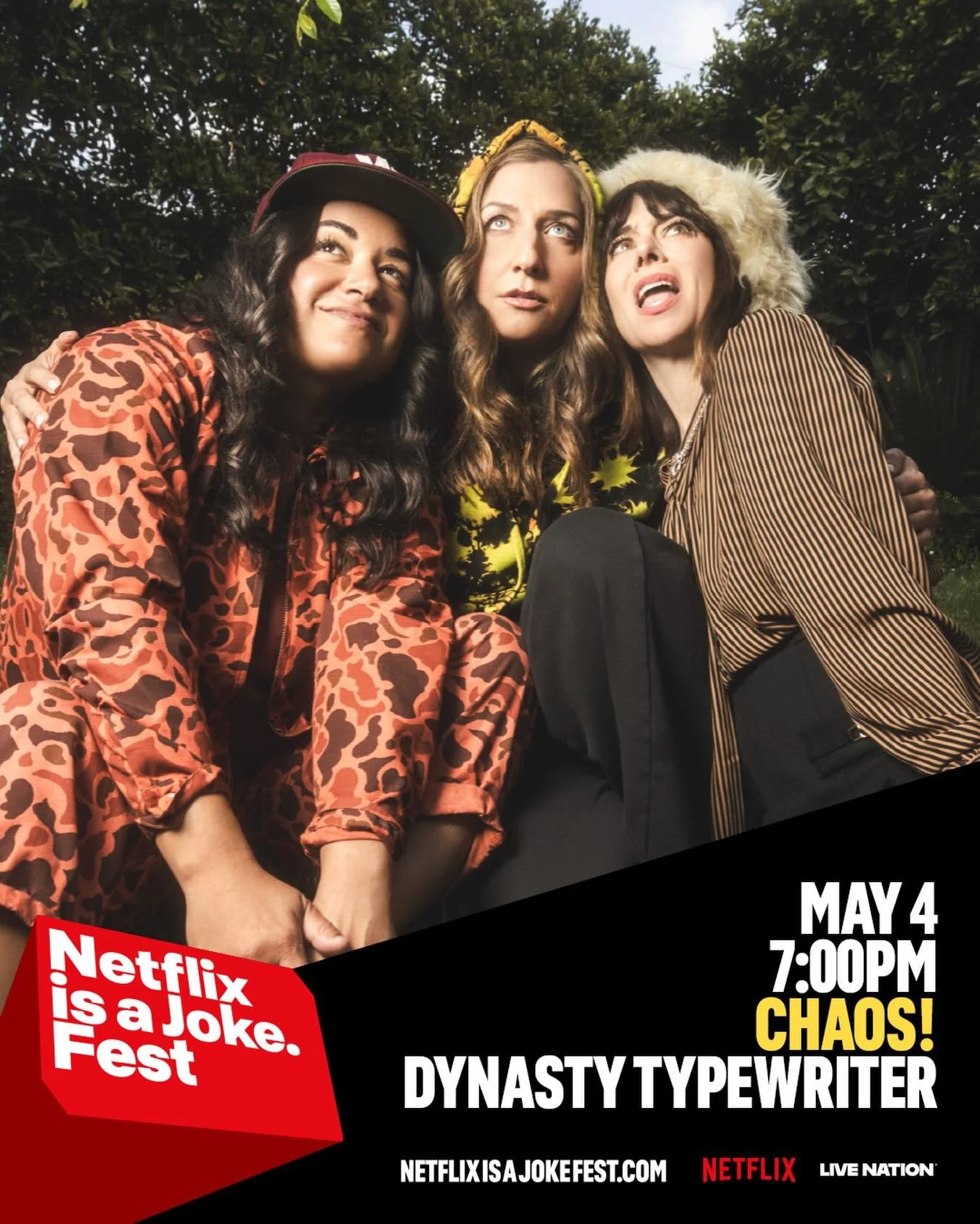 JUST ADDED to our @netflixisajoke fest line-up.

Consider this lineup a triple threat of multi-threats, and consider us threatening you with a good time. Chelsea Peretti, Natasha Leggero and Sabrina Jalees!

Tickets go on sale this Friday at 10am.