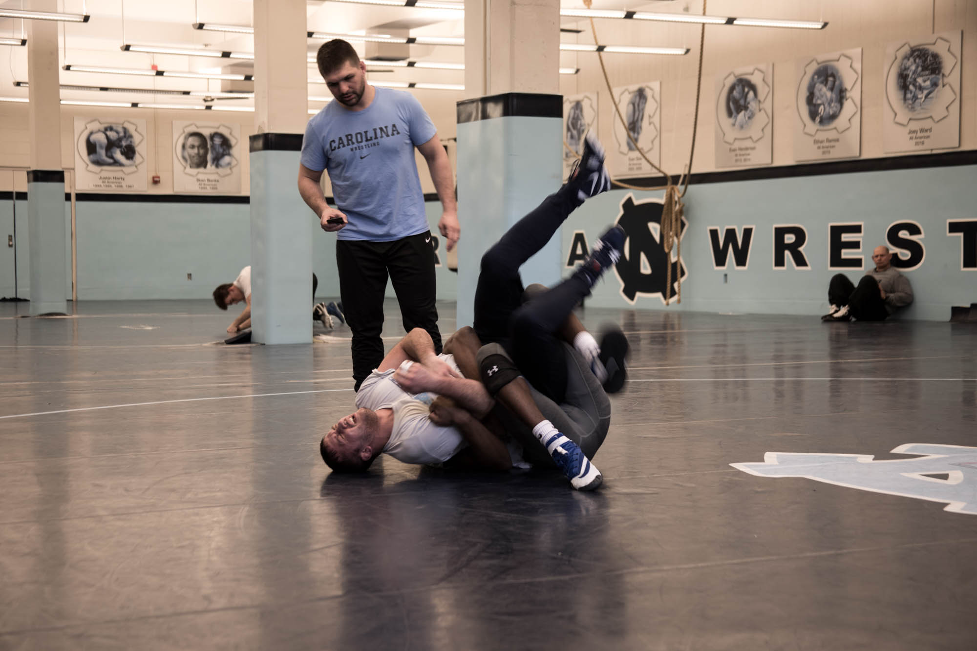 Head coach, Coleman Scott, trains with the team even when it causes strain for himself. He not only instructs the team how to perform certrain techniques, but is wrestling right with them during practice. Scott will wrestle with several NCAA qualifi