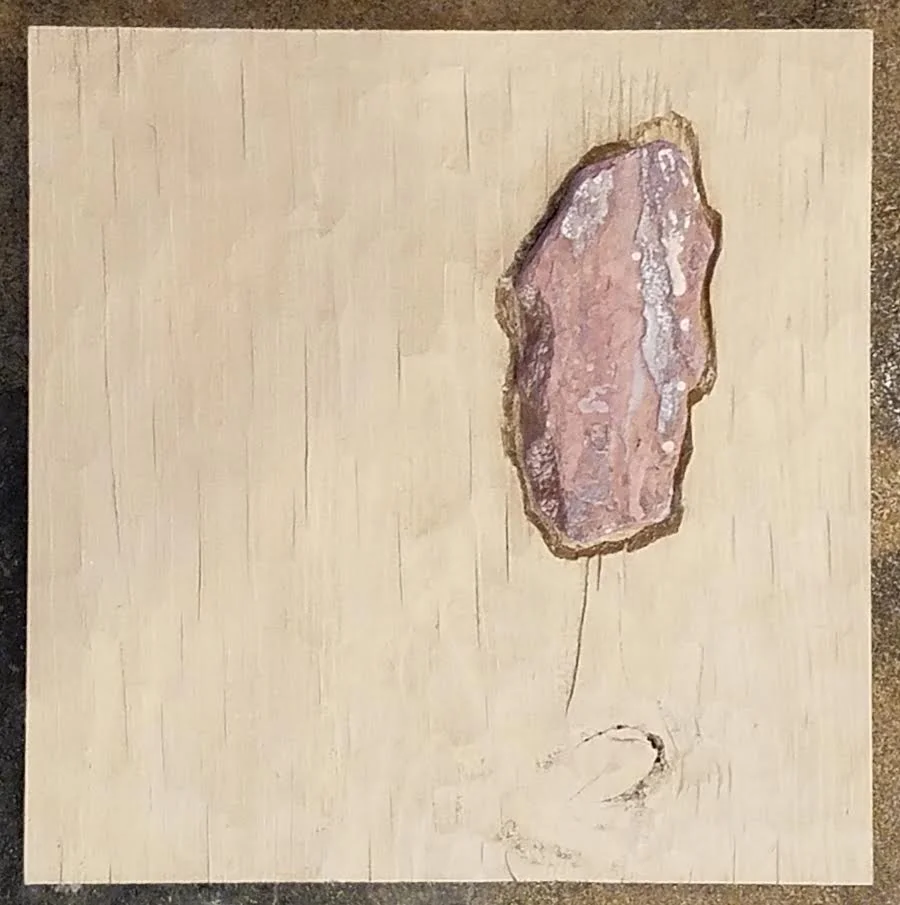 Untitled - Mixed media with stone on carved wood panel