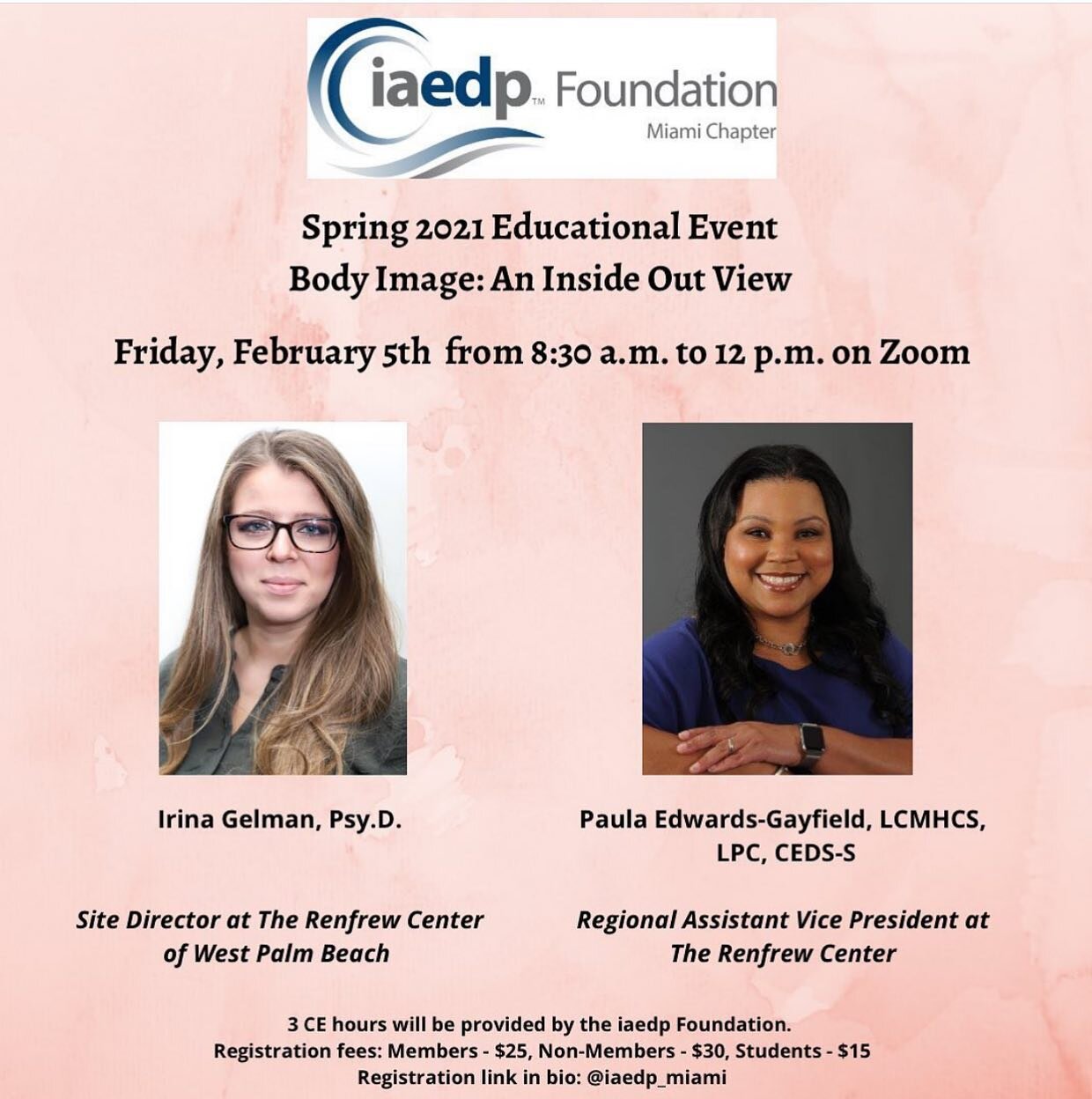 It&rsquo;s not too late to join us! This Friday, 2/5, IAEDP Miami will be putting on the first educational workshop of the year. I&rsquo;m really looking forward to @renfrewcenter speakers presenting on body image and self-acceptance. 

Find link in 