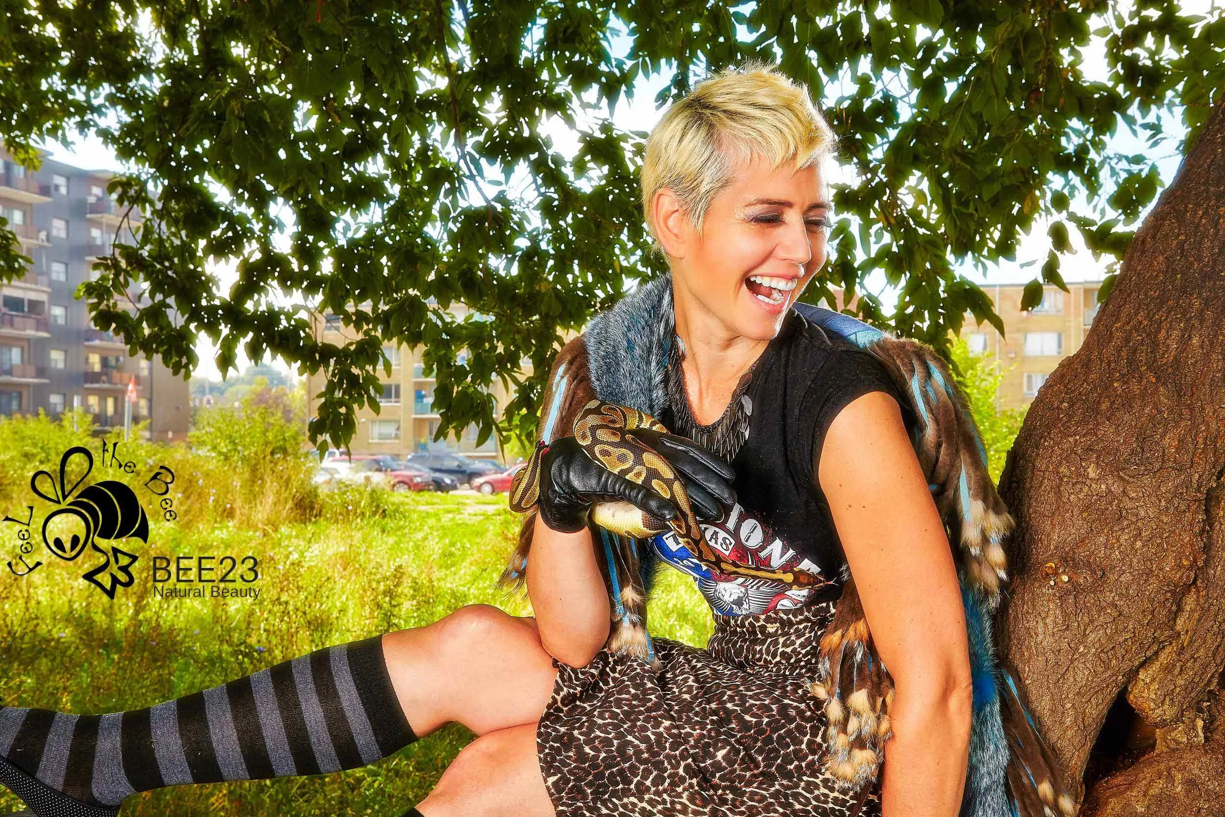 Michelle-Hanging-Out-with-her-Snake-in-the-Tree-LAUGHING.-FOR-SS-WEB.-498KB.-WITH-BEE23-LOGO.-487KB.jpg