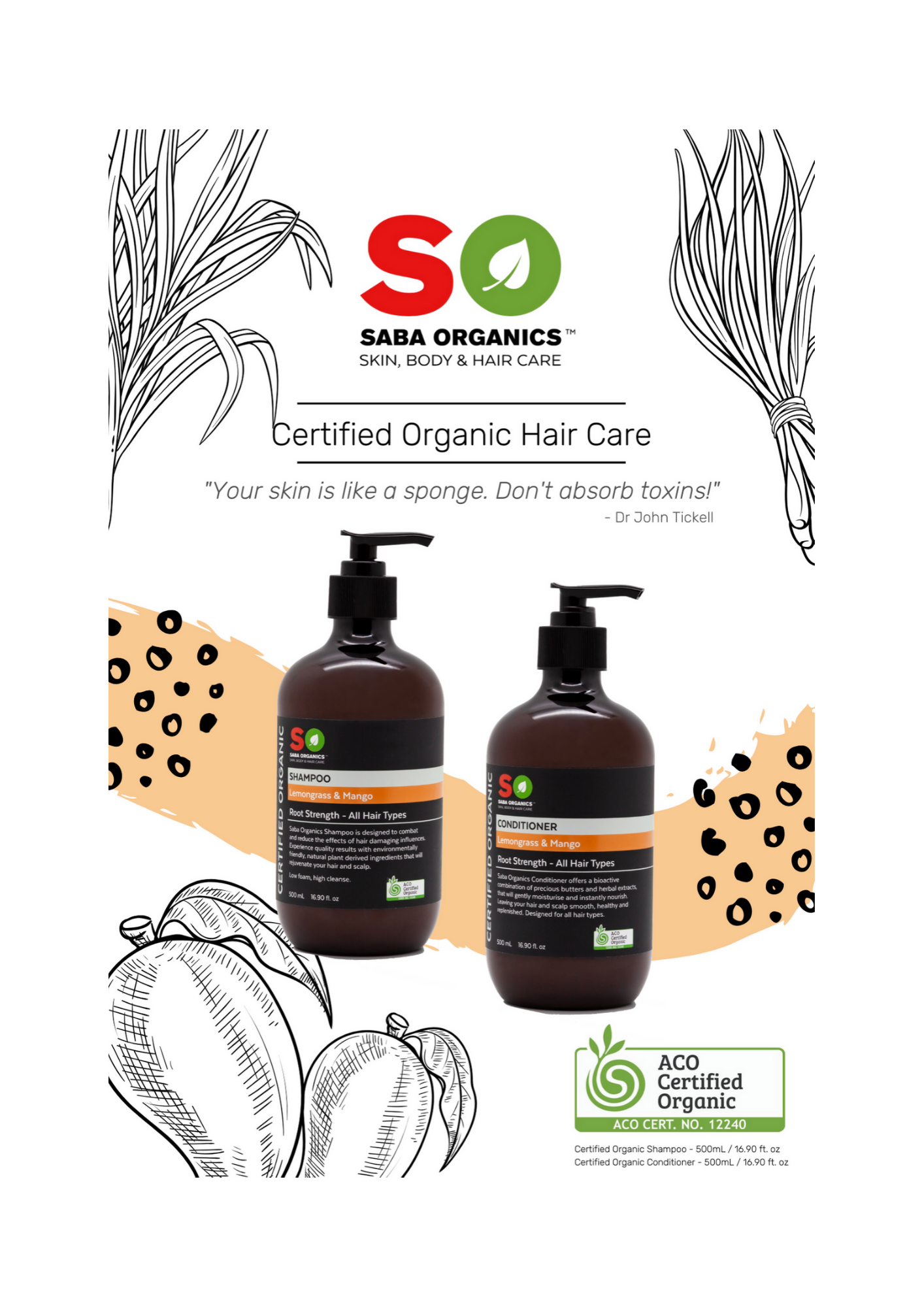 Certified Organic Hair Care Gift Box Lemongrass Mango Saba