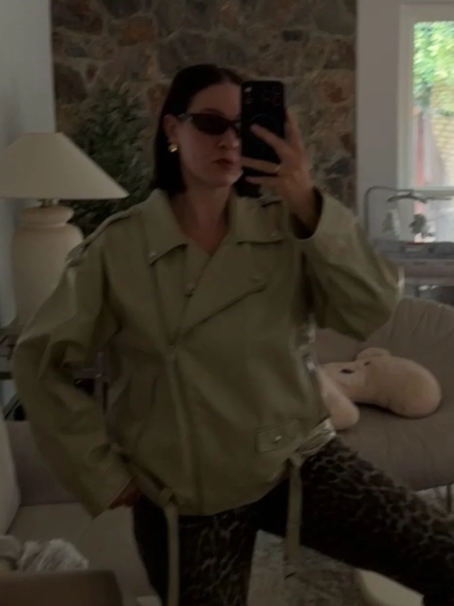 What I wore today: thrifted sunglasses, thrifted jacket, thrifted leopard jeans. A mom at drop off said she loved my outfit 🐆

Where I was working today: at my dining table drinking coffee from my thrifted cherry mug 🐞🍒📕 

Who I&rsquo;m spending 