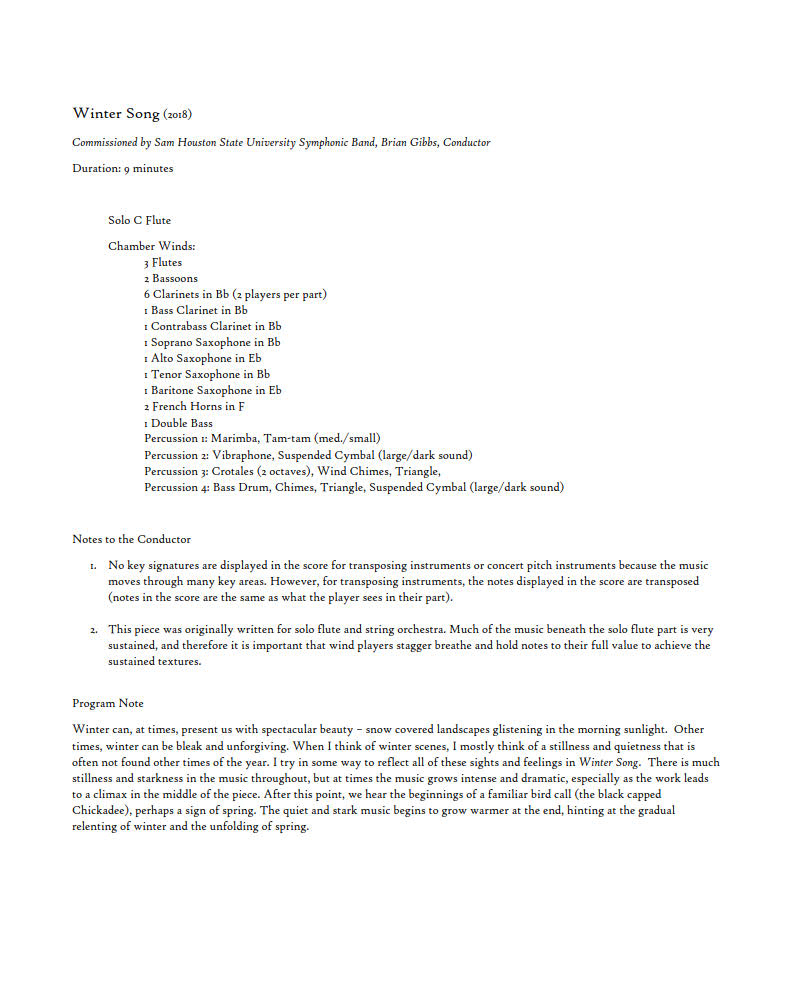 Download Winter Song Chamber Winds Solo Flute Steve Danyew Composer