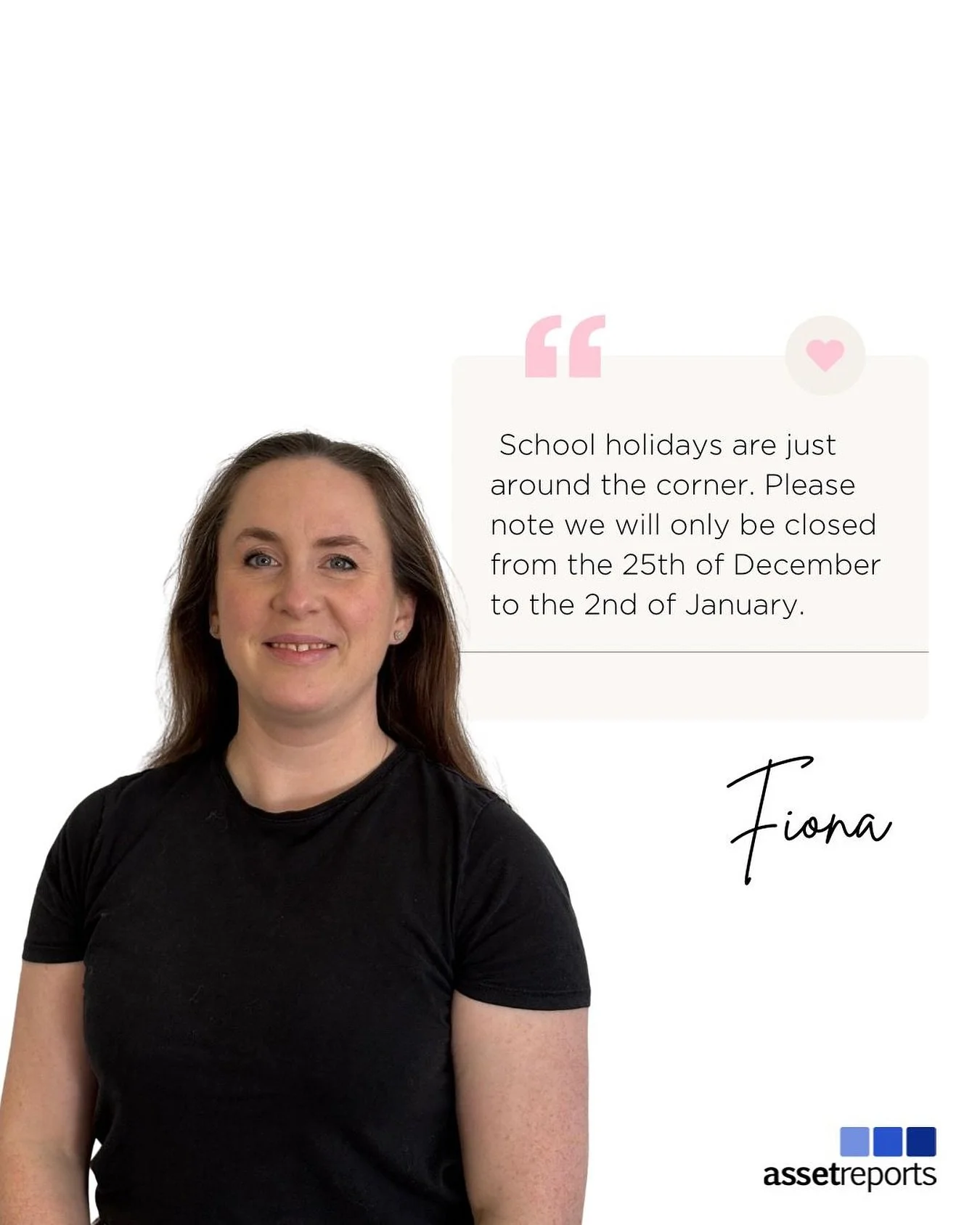 School holidays are just around the corner, we are closing on the 24th of December 2025 and re opening the 2nd of January 2026. If you have anything that is needed in exactly that period while we have a small break, please contact bookings@assetrepor