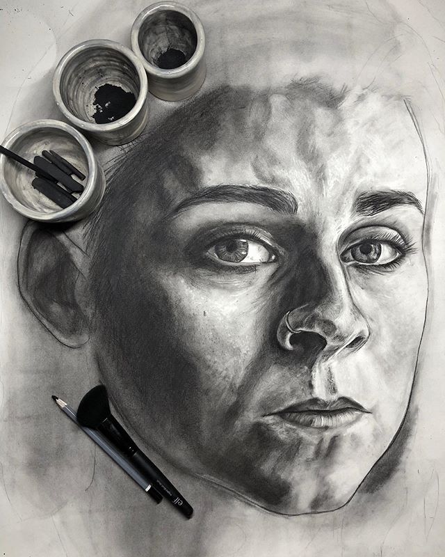 This weekend&rsquo;s progress. Far from done with the details. I can&rsquo;t wait to finish up the face and start on the hair. Check out my IGTV video for a time lapse on how I got here. Drawing of @lynngvnn of #pvris , photo reference by @jasoncoxph