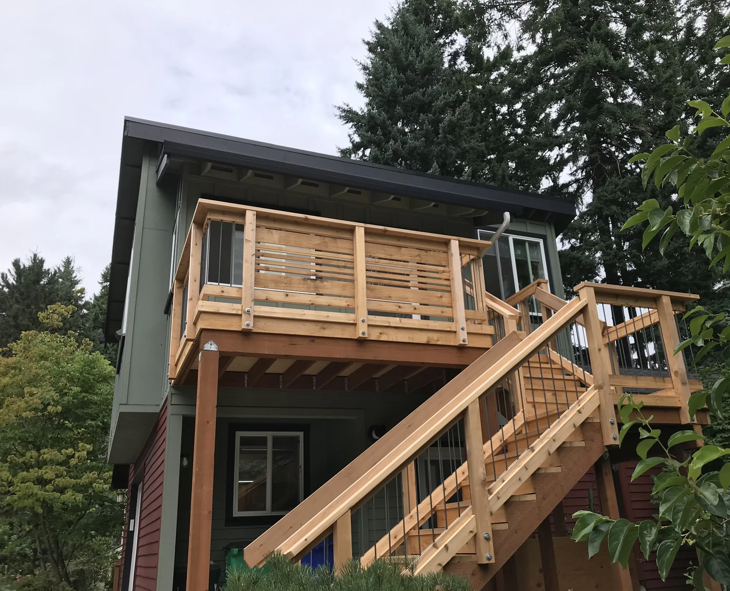Close up view of front entry and steps.