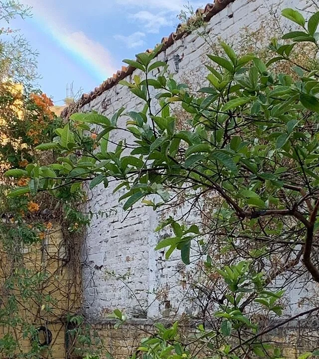 A beautiful rainbow over the casita this evening. We miss you all. 🌈💙 #atangiblehappymemory #casitatime #stillatraveler #unescoworldheritage #traveldeeper