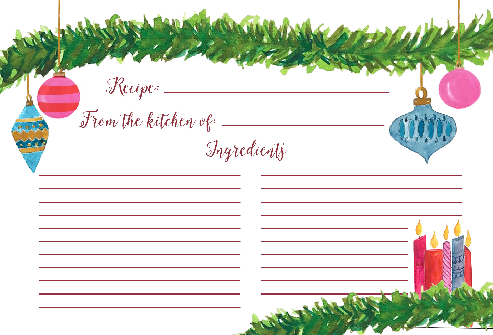 Printable Holiday Recipe Cards