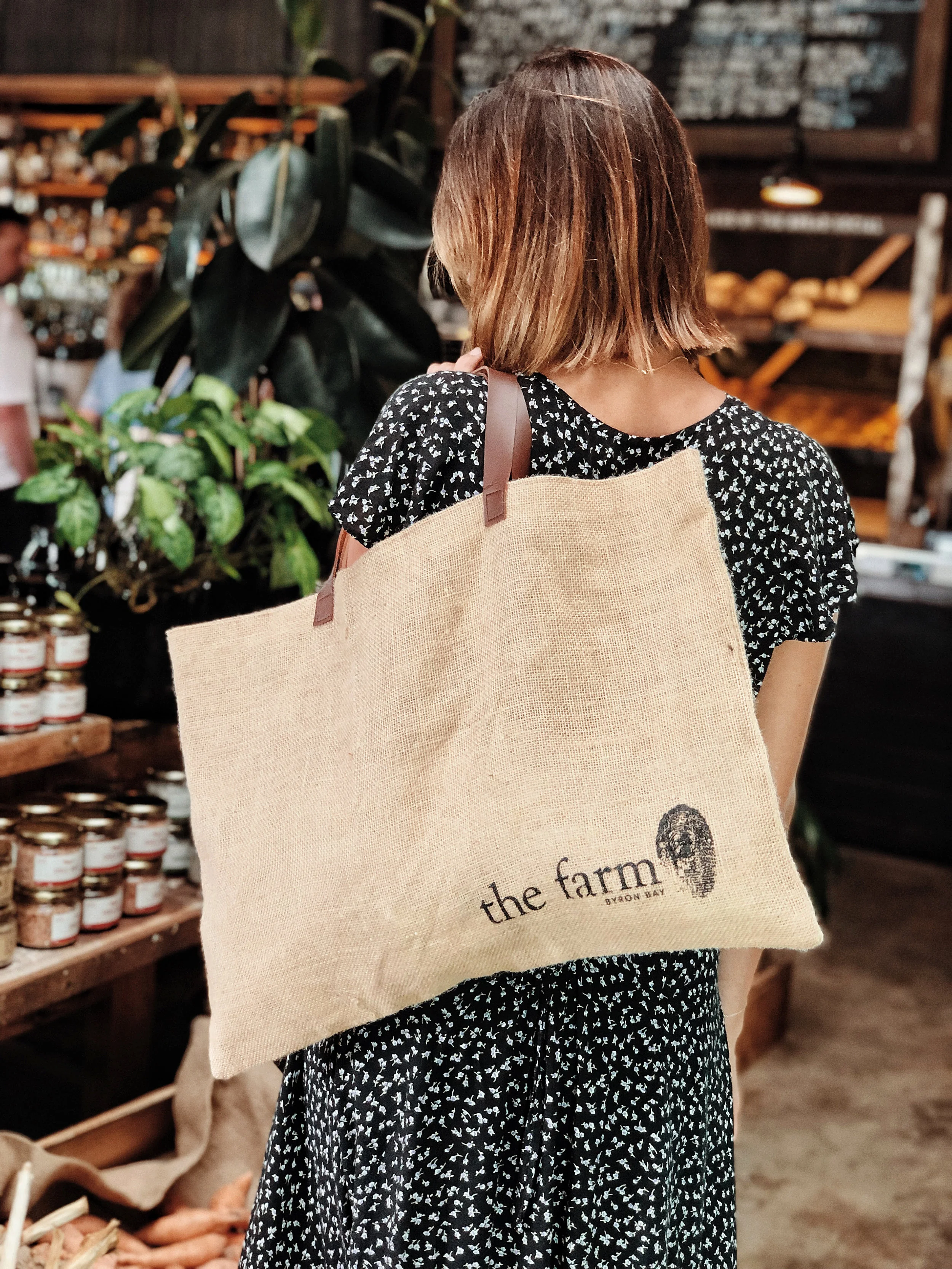 Jute and Leather Tote Bag