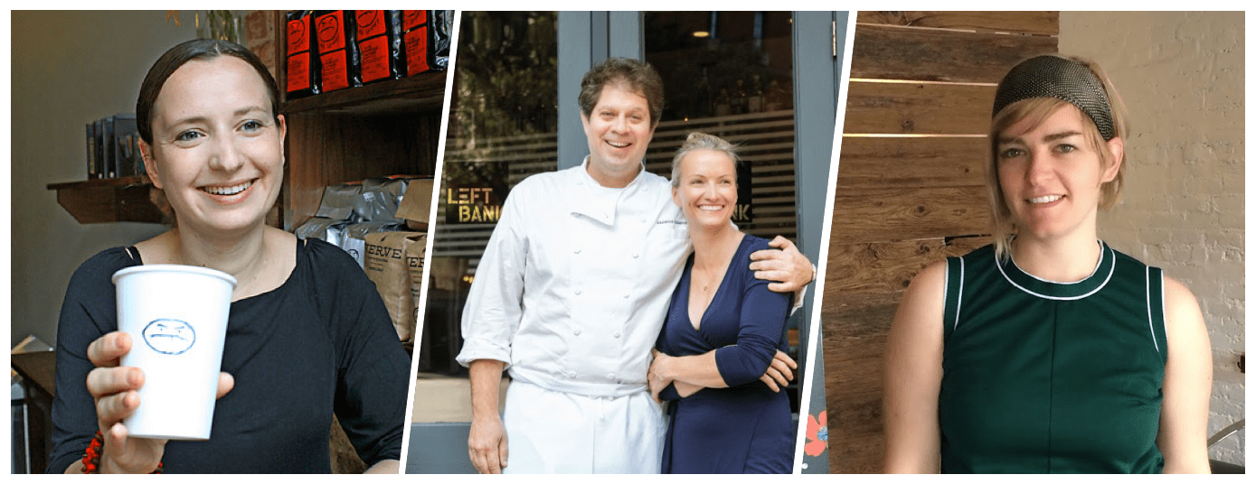 From left to right: Caroline Bell, owner of Cafe Grumpy; Laurence Edelman and Micheline Gaulin, owners of Left Bank; Sara Gilmore, owner of Sara June Salon.