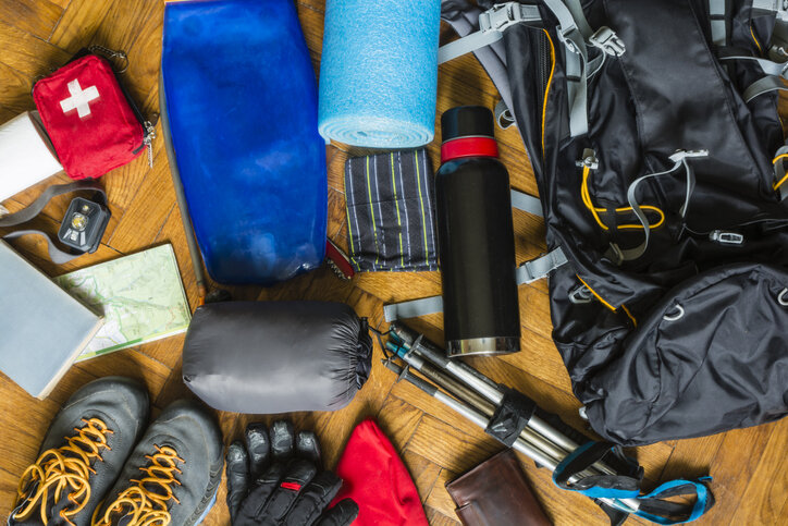 items ready to pack for backpacking