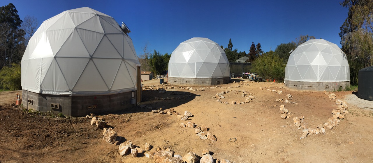 The newly finished greenhouse domes built by the Force Majeure Center in collaboration with the Institute of Arts and Sciences at UC Santa Cruz. This work is entitled Future Garden for California's Central Coast. I have helped with fundraising, project management, experimental design and research development. I have also designed promotional materials for telling the story of the garden. This exhibit opened to the public in May 2018.