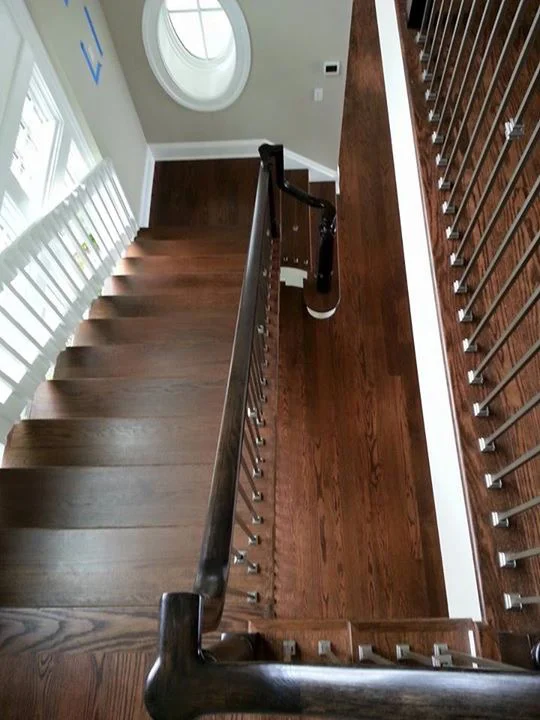 After Refinishing Red Oak Hardwood with a custom stain of MinWax dark walnut and English chestnut stains
