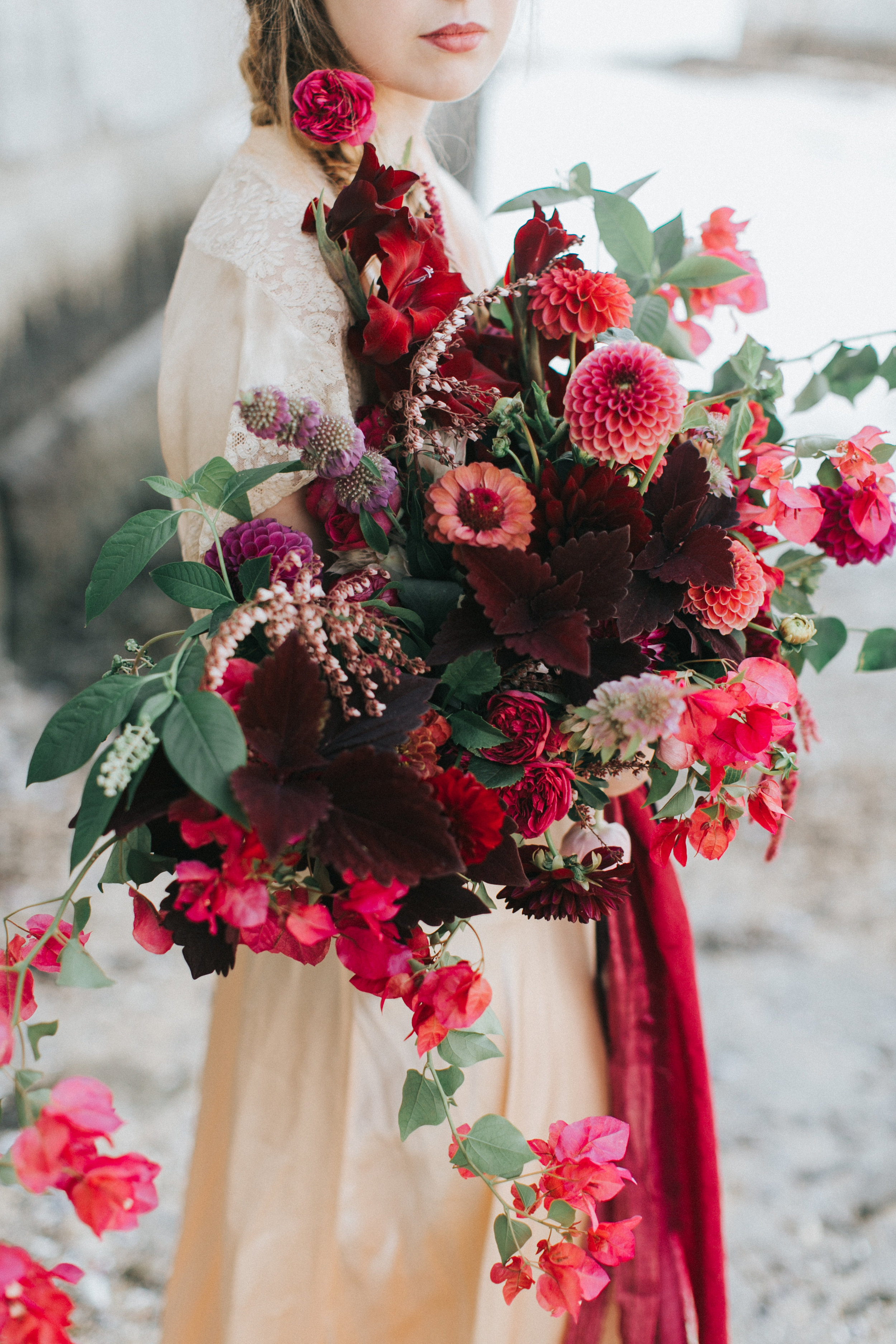 Large red and pink bridal bouquet