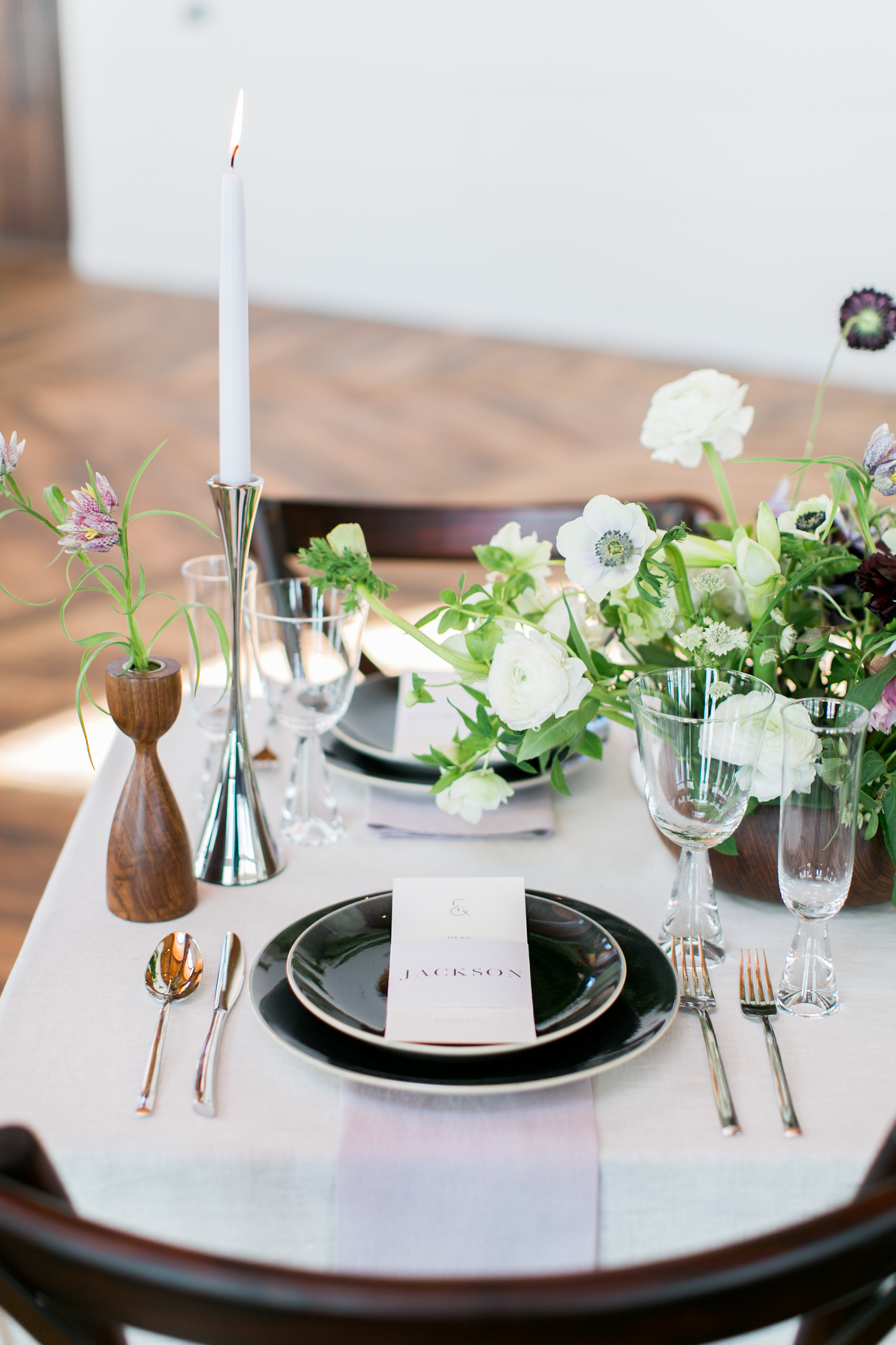 Tablescape with black plates