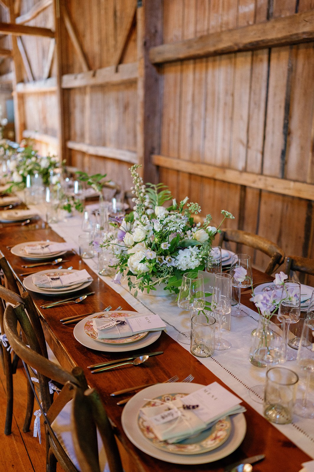 Close Up of Table Setting and Lavender Centerpieces 