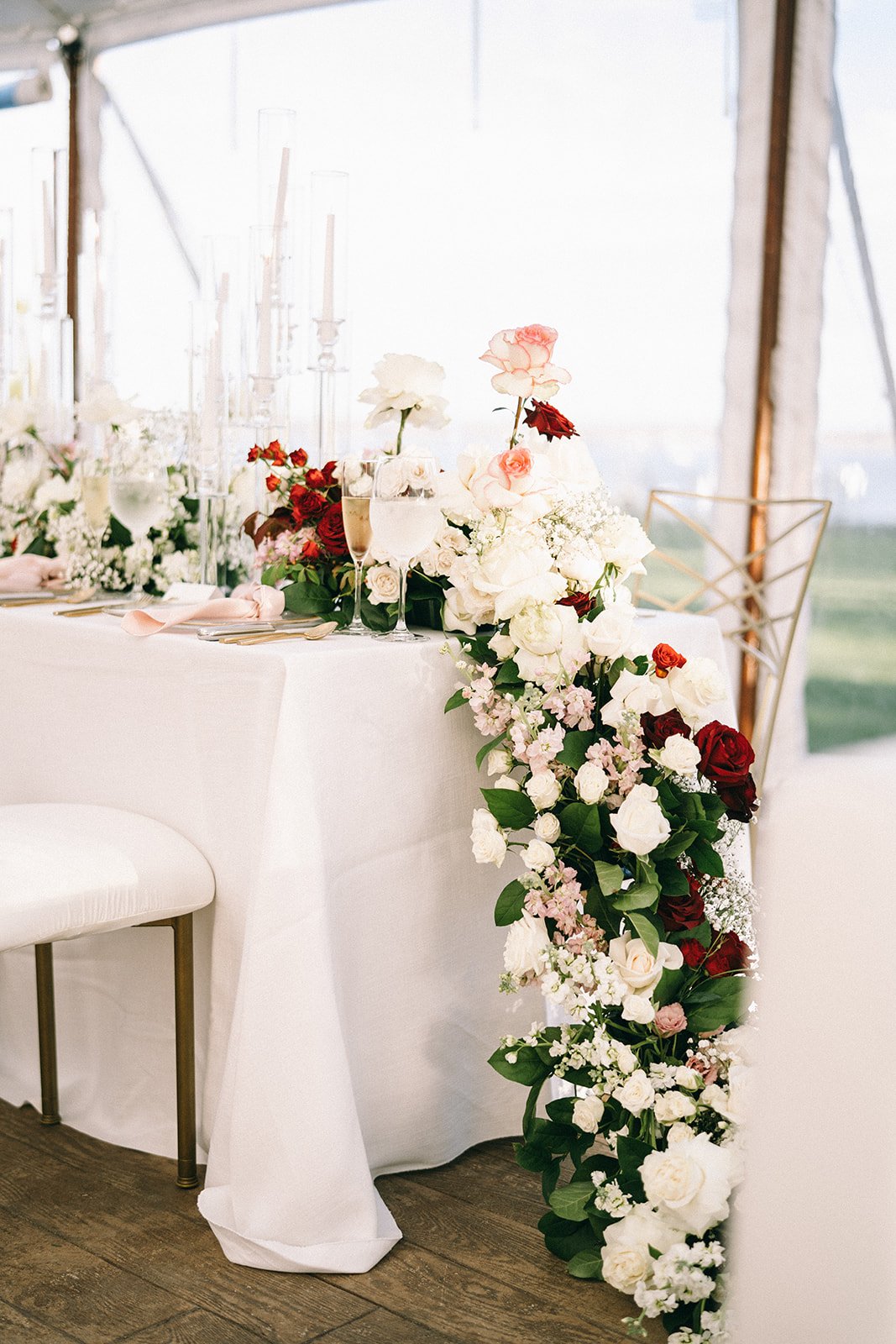 Cascading Centerpiece in Luxe Wedding Tent