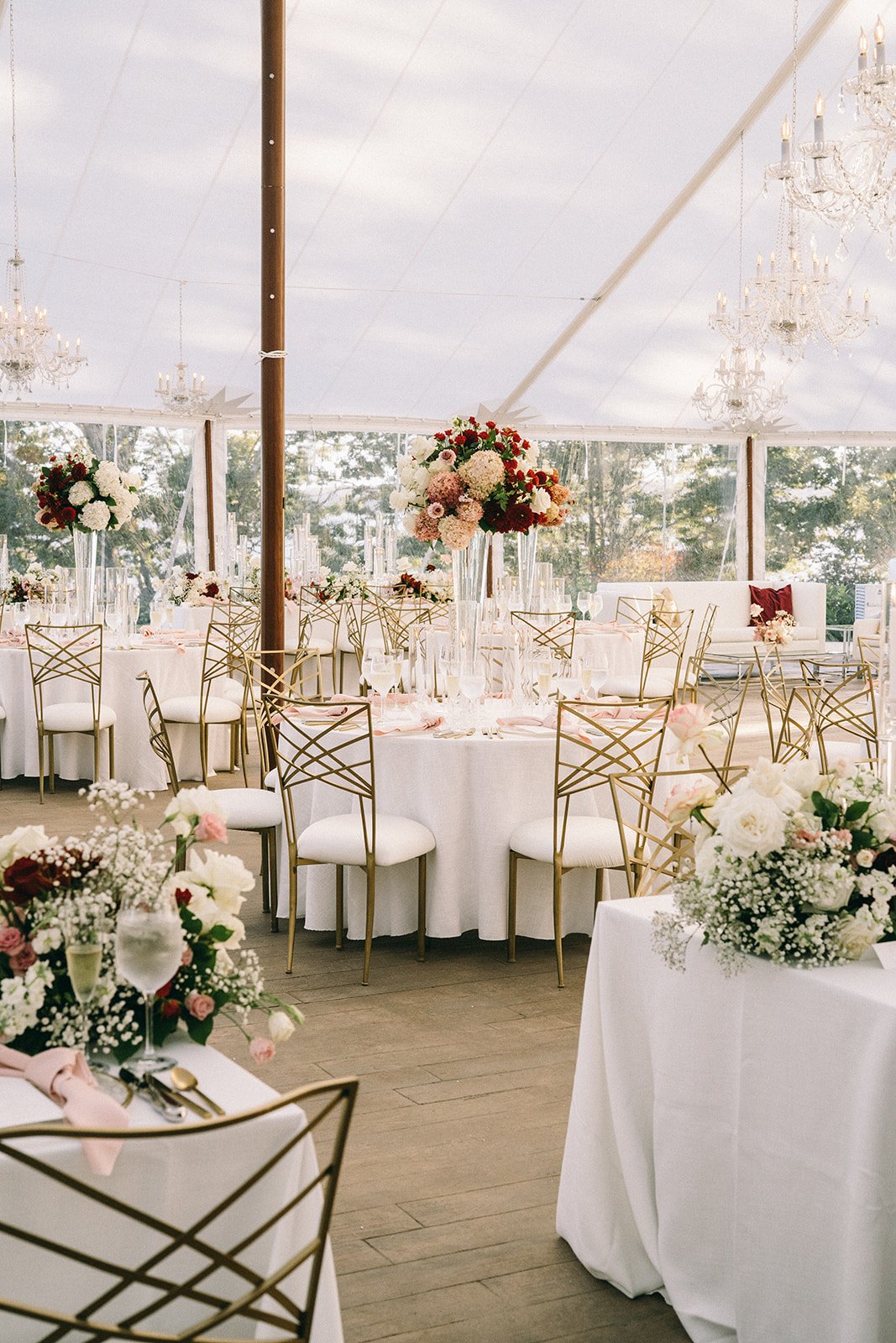 Glamorous Tables set at Maine October Wedding 