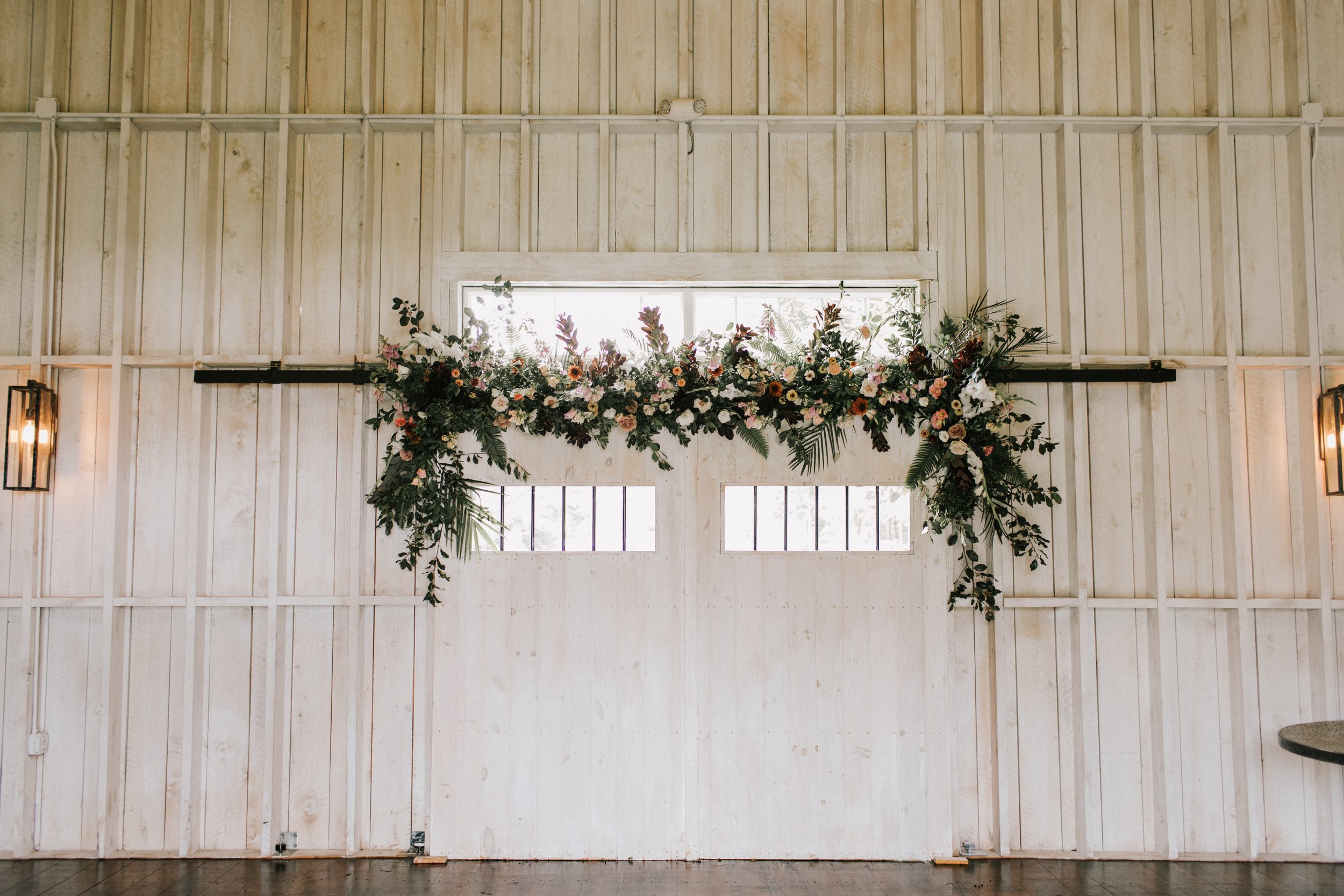 Hanging Floral Installation for Maine Barn Wedding 