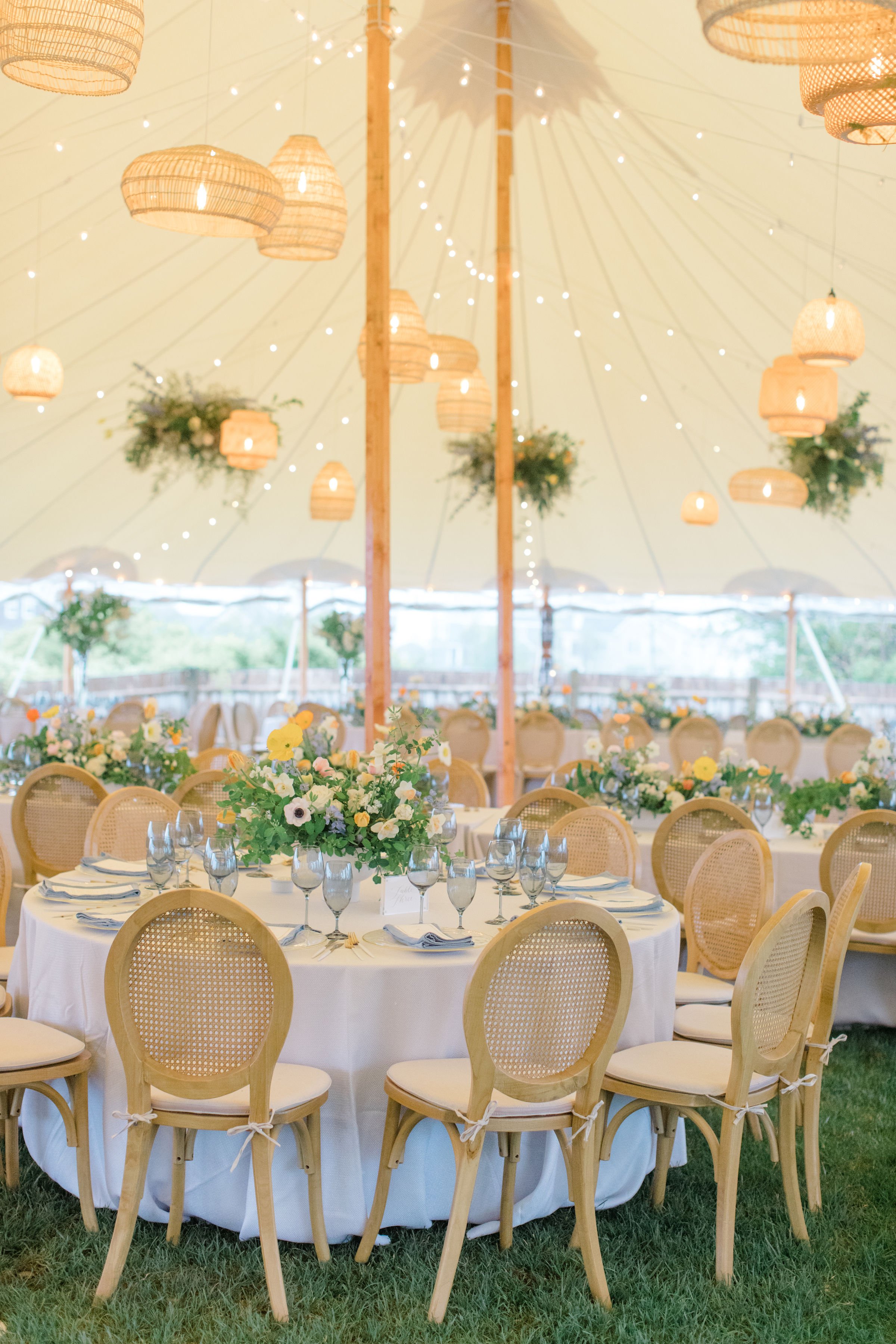 Gorgeous Tent for Maine Wedding with Cloud Shaped Floral Install