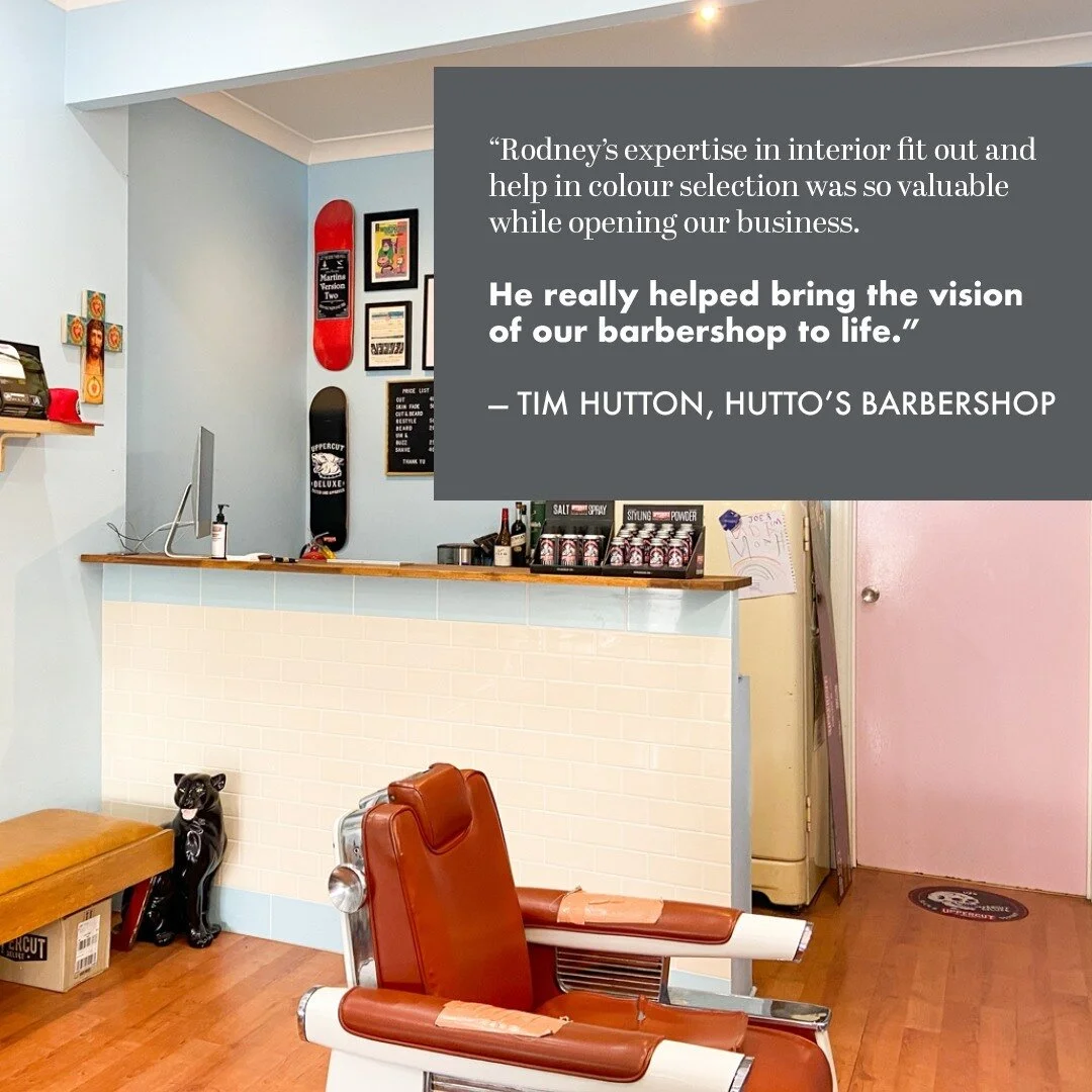 &ldquo;Rodney&rsquo;s expertise in interior fit out and help in colour selection was so valuable while opening our business. He really helped bring the vision of our barbershop to life.&rdquo; ⁠
⁠
@timhutton @huttosbarbershop