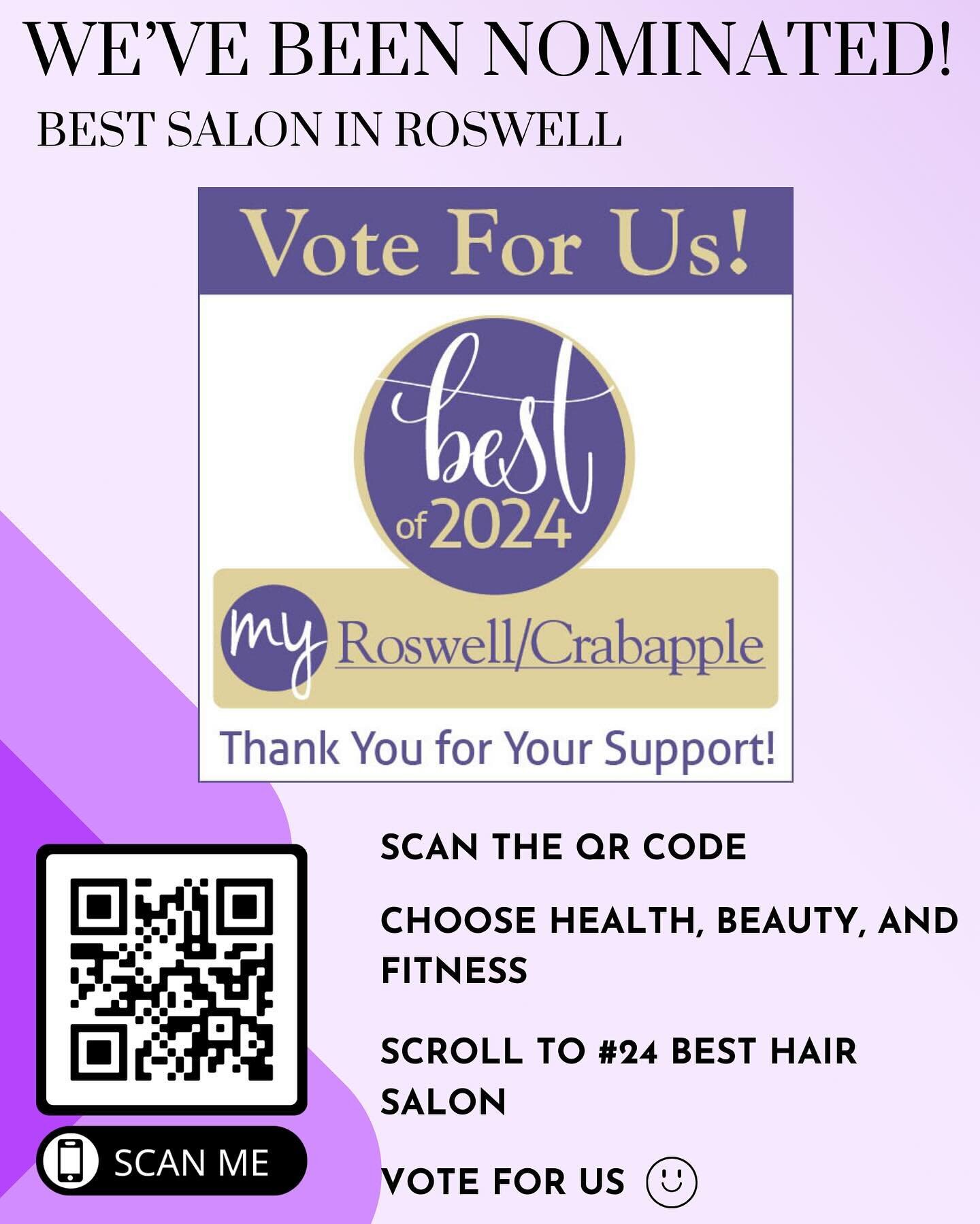 🏆 Honored to be nominated for best Salon My Roswell/Crabapple.Your VOTE means the world to us! Help us secure the WIN by midnight tonight! ✨#SalonArcaro #beautyawards #votenow #bestof2024 #topsalon #hair #hairstylist