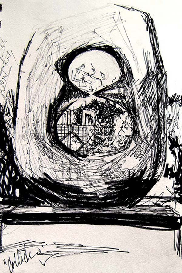 "Collide" sketch by Erin Fickert-Rowland after "Oval with Points" by Henry Moore