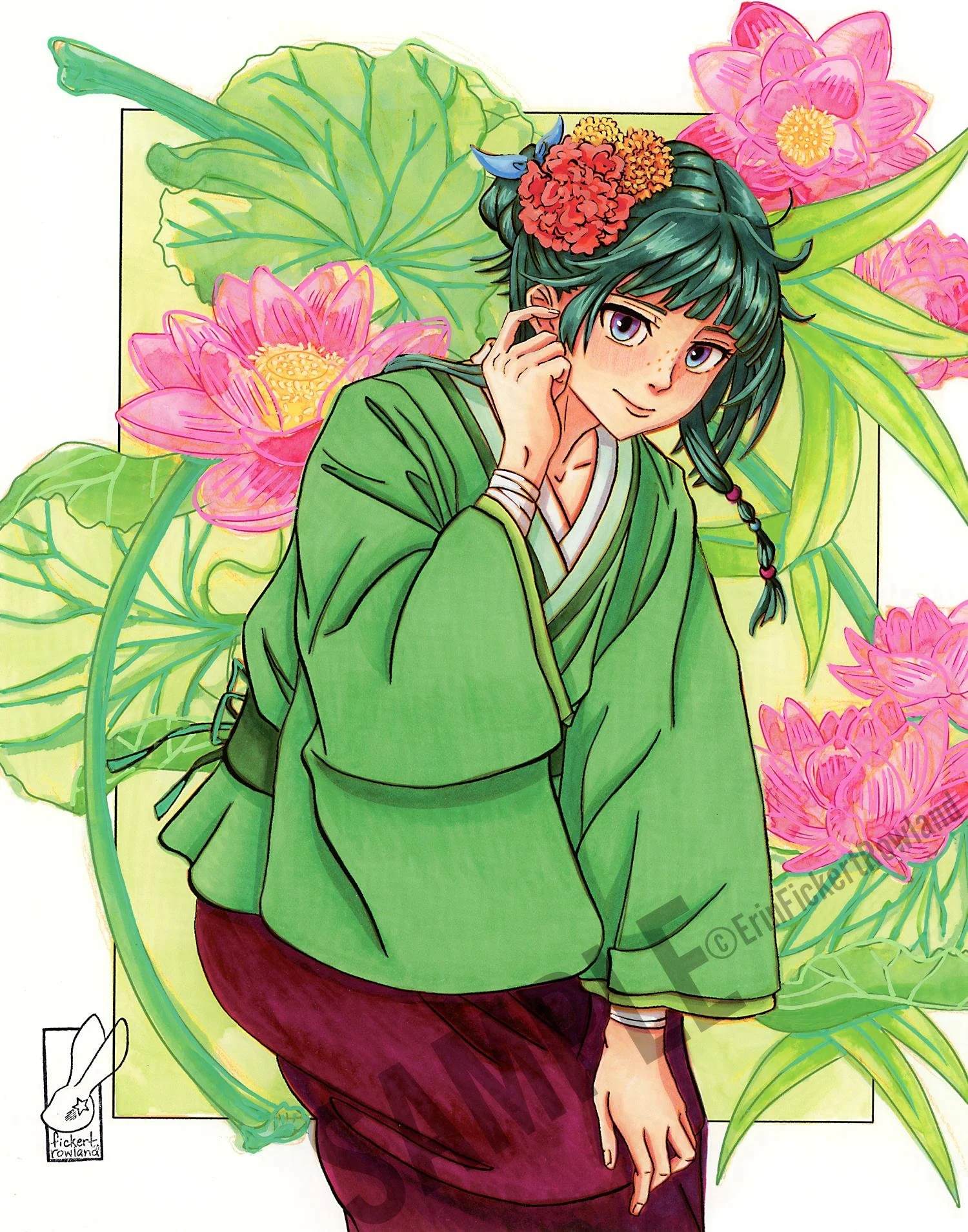 Apothecary Flowers Anime Embellished Art Print