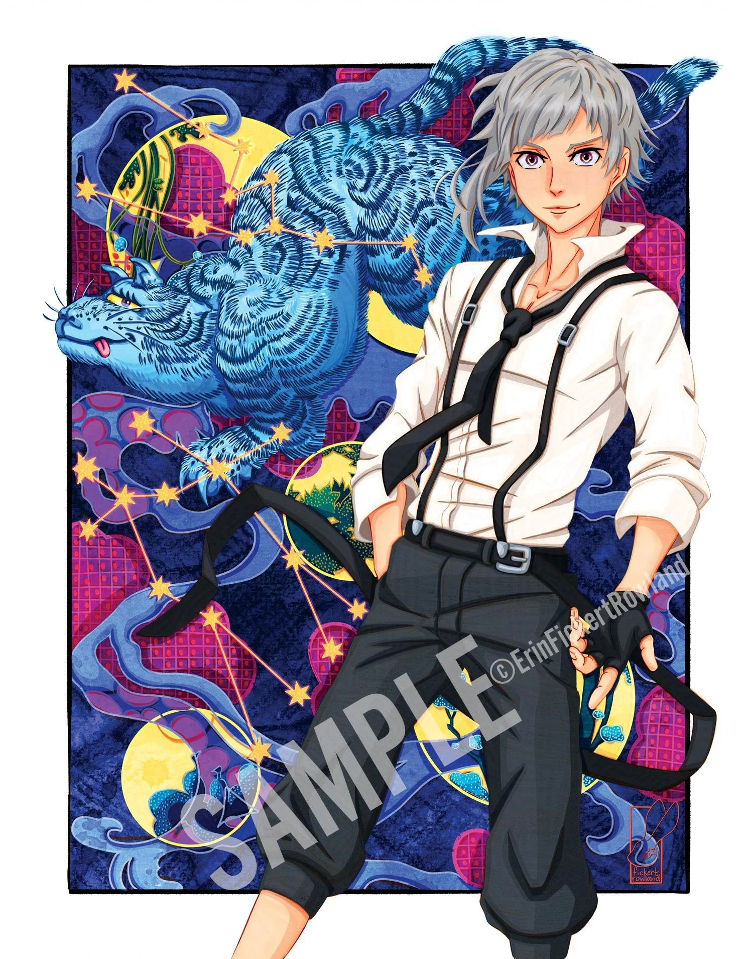 Moon Tiger Anime Gicleé Art Print