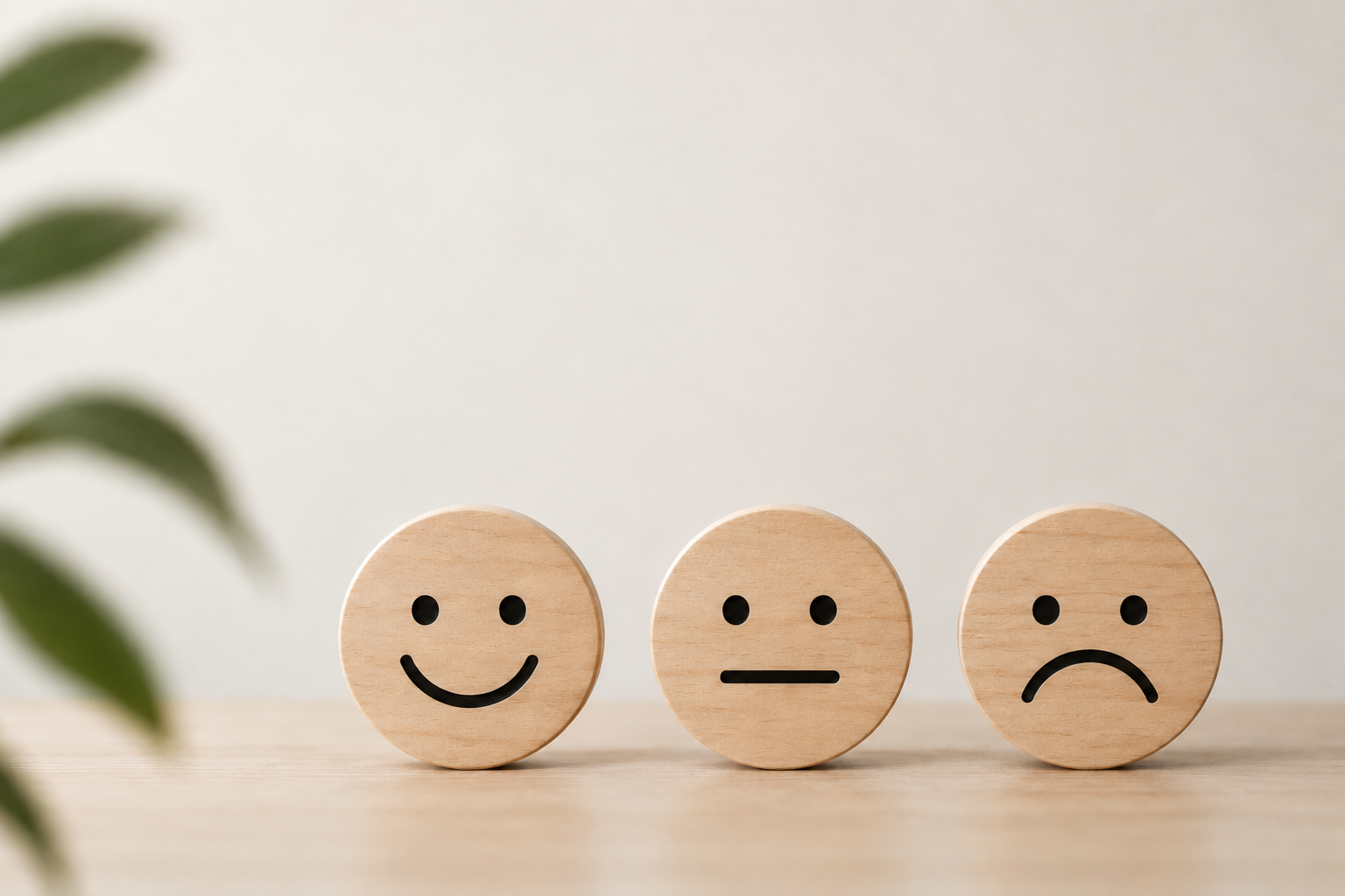 Smiley face, neutral face, frown face