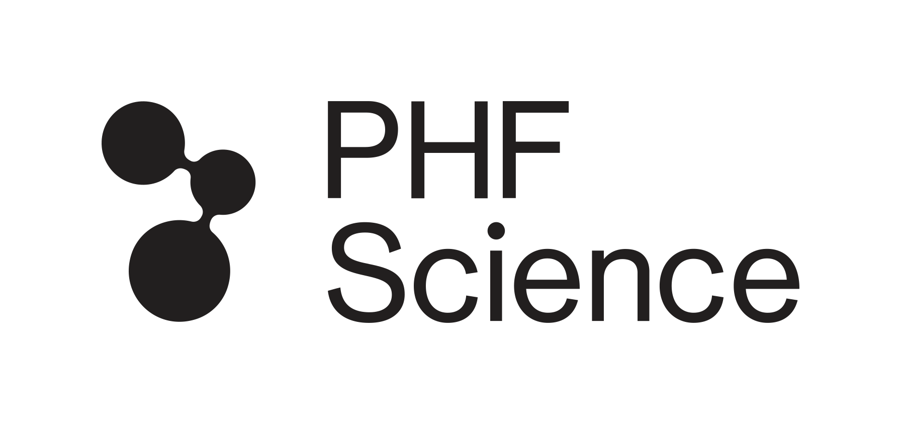 Black and gray logo of PHP Science with a molecular structure icon and text.