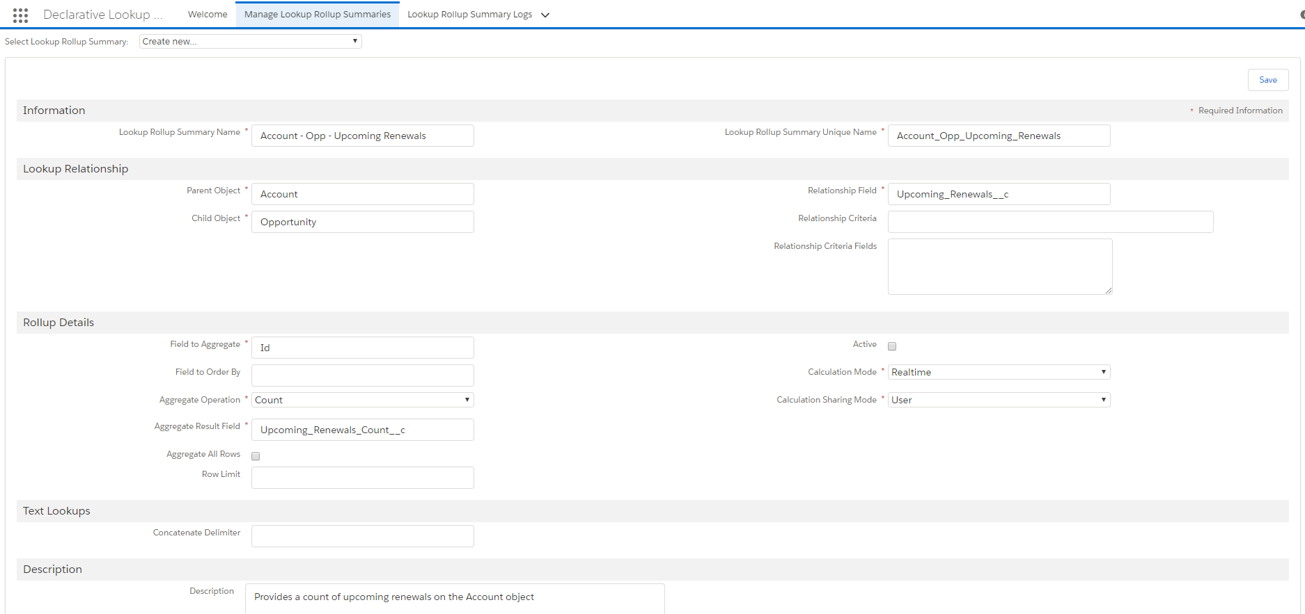 After creating the summary it can become active after the Child Trigger is deployed