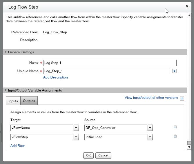 Quickly capture the name of the flow and the step. Debug messages and other fields can added as needed.