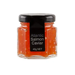 Atlantic Salmon Caviar 40g, 100g, 175g, 1kg A sumptuous complement to any canapé Shelf life: 30 days