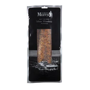 Hot Smoked Silver Warehou – Peppered Portions or fillet A salty, smoky appetizer, enjoy with a cold beer or chilled wine Shelf life: 30 days