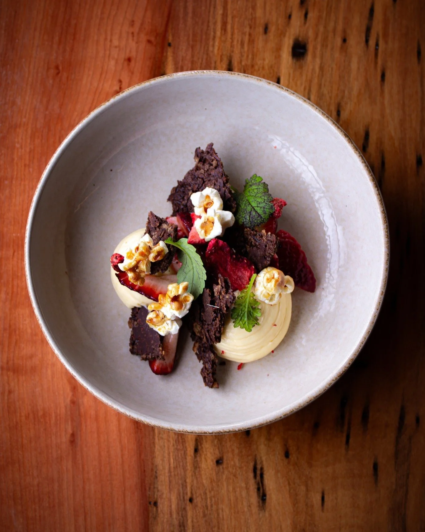 Daylight savings has arrived, and we&rsquo;ve bought a new dessert to the table to celebrate.  A delicious concoction of corn mousse, berries, and lakker dark chocolate to see in the longer days with.
.
Available on the specials menu now at Mures Upp